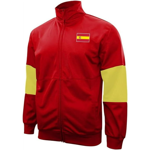 Icon Sports Soccer Track Jacket – Men’s Country Inspired Full Zip Up Active Casual Adult Training Top - [Spain, Red]