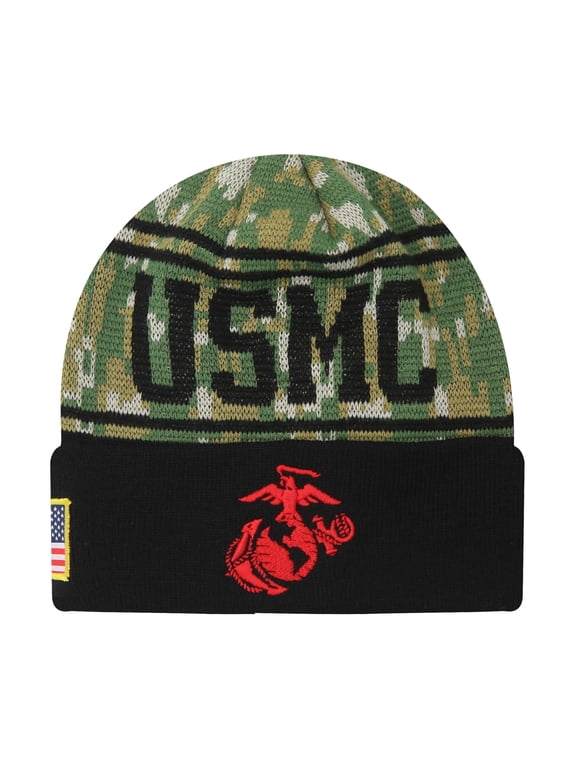 U.S. Military Beanie – Official Embroidered Flag Patch Warm Winter Knit Cap Adult Unisex Hats for Men Women | U.S. Marine, Camo, One Size