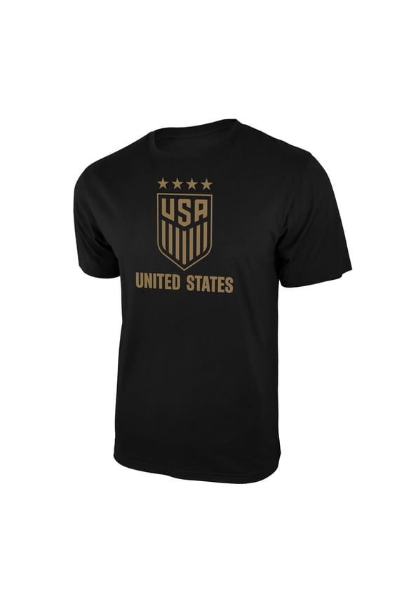 U.S. Soccer Federation USWNT Logo Adult T-Shirt Black w/ Gold Logo 01- Medium