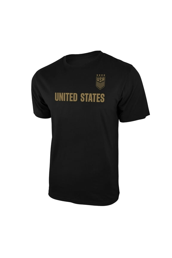 U.S. Soccer Federation USWNT Logo Adult T-Shirt Black w/Gold Logo - XL