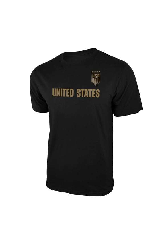 U.S. Soccer Federation USWNT Logo Adult T-Shirt Black w/ Gold United States 01- XL