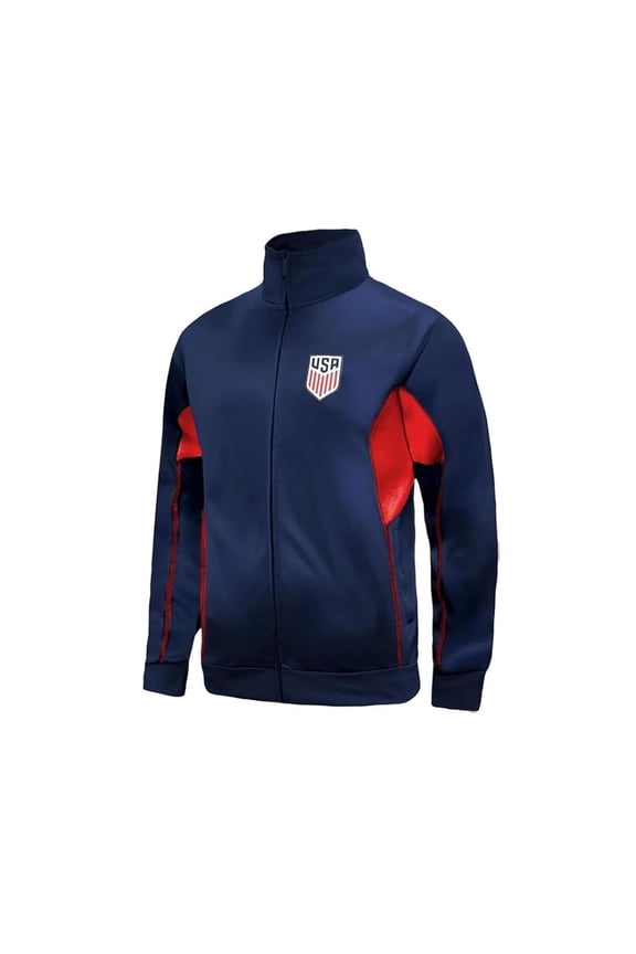 US Soccer Federation Licensed Soccer Zipper Jacket Adult Athletic Panel - Navy/Red Small