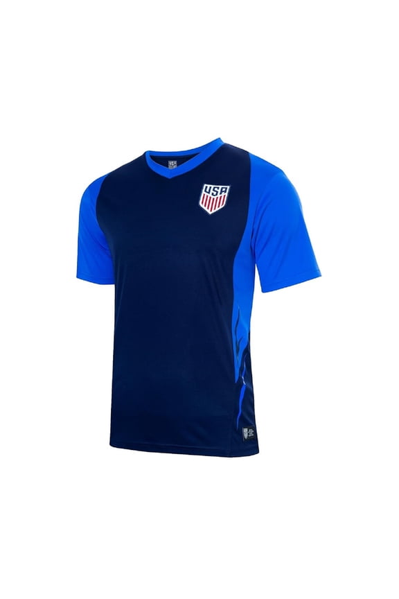 USMNT U.S. Soccer Federation Adult Soccer T-Shirt Game Day Poly Shirt, Shattered 2.0 Navy, Medium