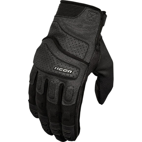 Icon Superduty 3 Mens Leather Motorcycle Gloves Black MD