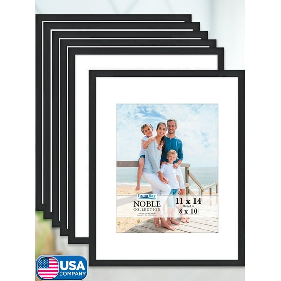 Icona Bay 11x14 Black Picture Frames w/ Mat for 8x10 Photo, Contempo-Modern Style, 6 Pack, Noble Collection (US Company)