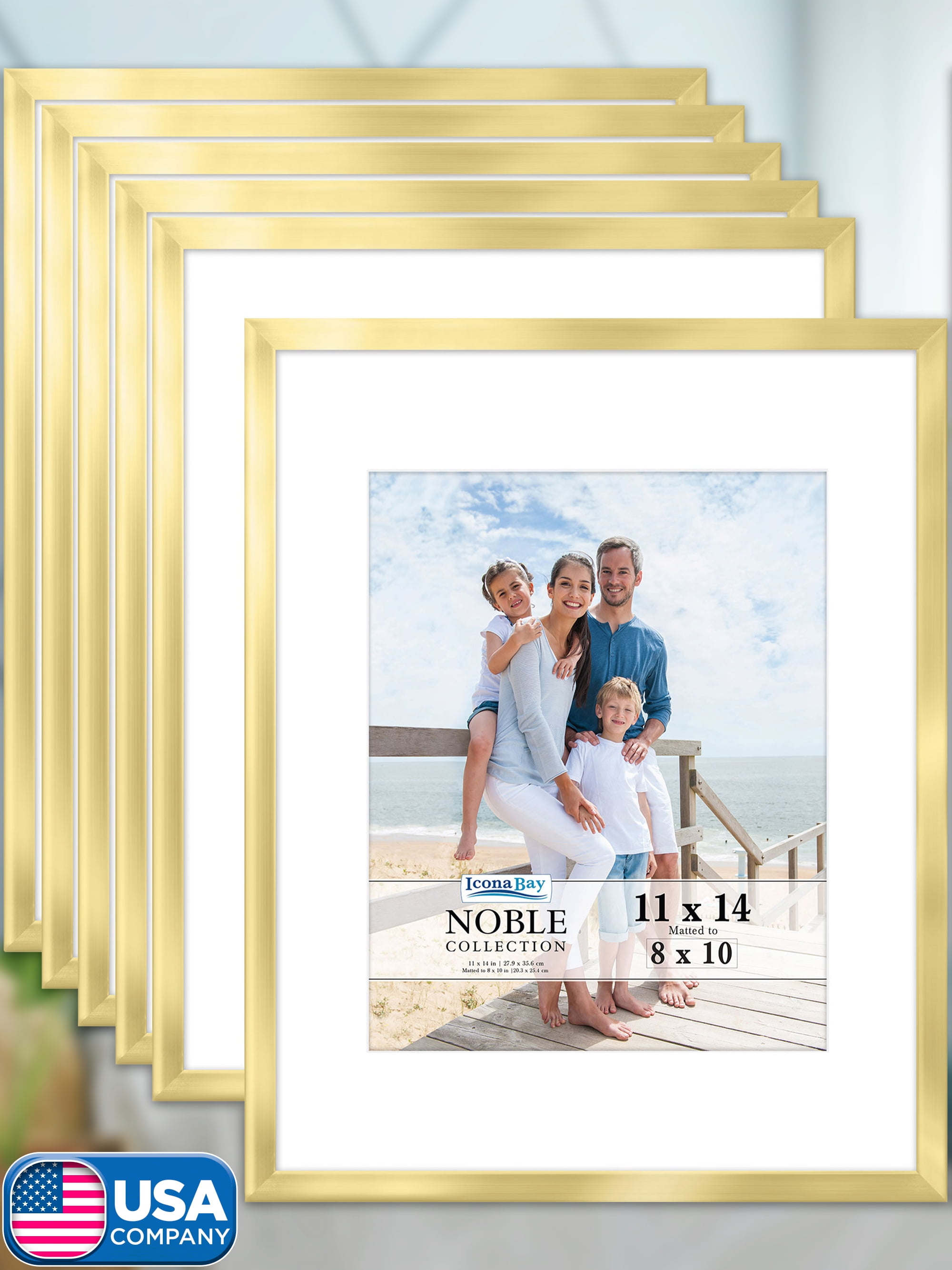 Icona Bay 11x14 Brushed Gold Picture Frames with 8x10 Mat, 6 Pack