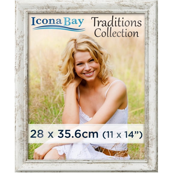 Icona Bay - 11x14 Picture Frames - 1 Pack - Wooden Pattern White Driftwood Frame for Table Top Display or Wall Mount , PS sheet cover- Traditions Collection