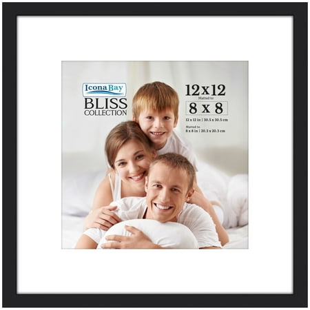 Icona Bay 12x12 Black Picture Frame w/ Mat for 1 - 8x8 Photo, 1 PK, Bliss Wall Picture Frame