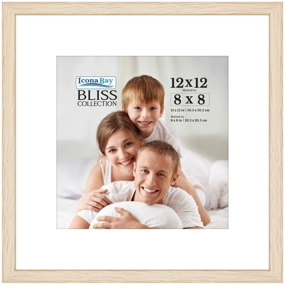 Icona Bay 12x12 Light Oak Picture Frame w/ Mat for 1 - 8x8 Photo, 1 PK, Bliss Wall Picture Frame