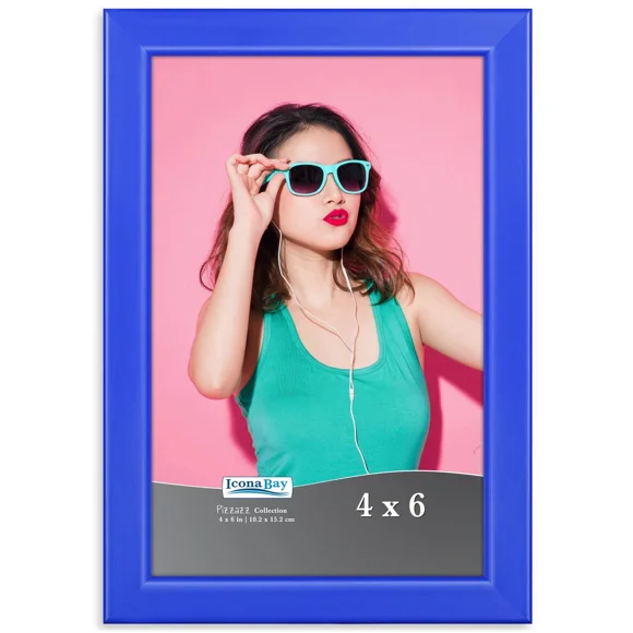 Icona Bay 4X6 Picture Frame, Blue Colored Solid Wood Scandinavian Style Frame