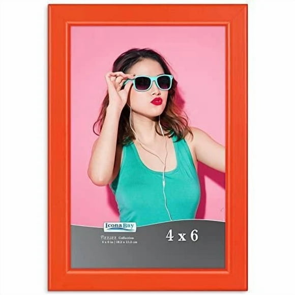Icona Bay 4X6 Picture Frame, Orange Colored Solid Wood Scandinavian Style Frame