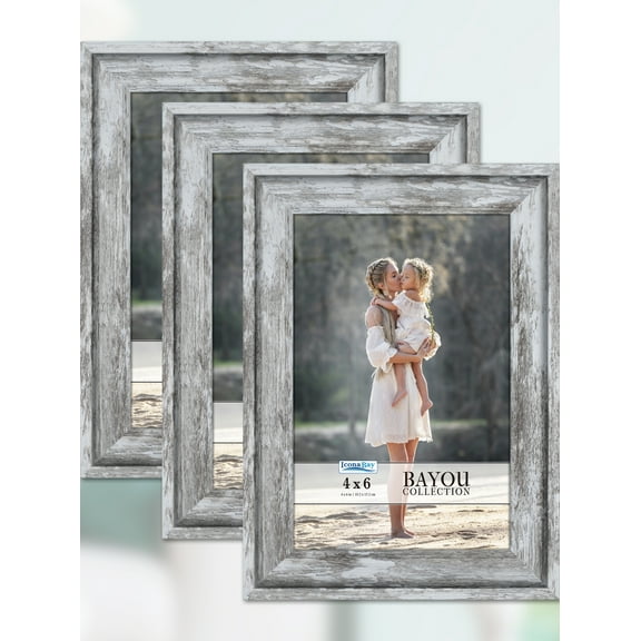 Icona Bay 4x6 Azure Gray Picture Frames, Coastal Style, 3 Pack, Bayou Collection (US Company)