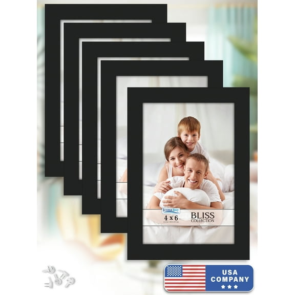 Icona Bay 4x6 Black Picture Frames, 5 Pack, Bliss Tabletop Frames