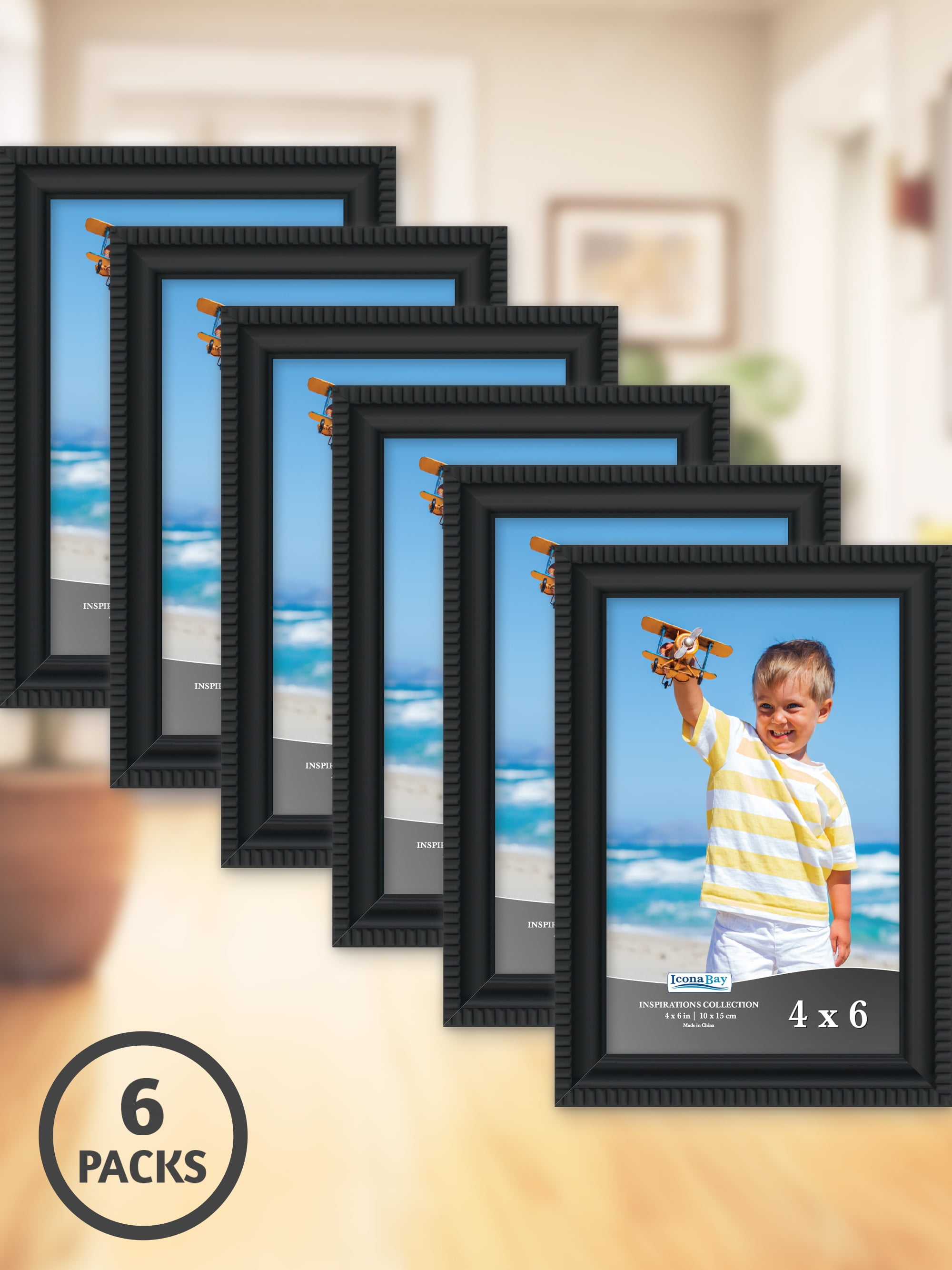 Black 4x6 Picture Frames Set with Beaded Edge, 6 Pack