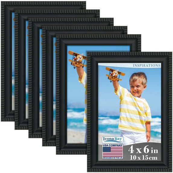 Icona Bay 4x6 Black Picture Frames, Shabby-chic Style, 6 Pack, Inspirations Collection (US Company)