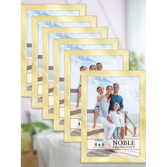 Icona Bay 4x6 Brushed Gold Picture Frames, Contempo-Modern Style, 6 Pack, Noble Collection (US Company)