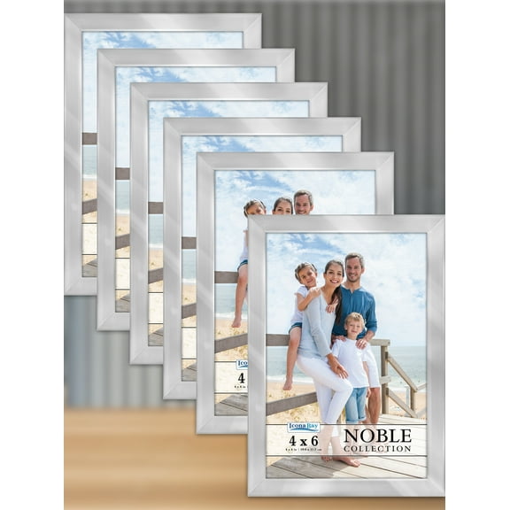 Icona Bay 4x6 Brushed Silver Picture Frames, Contempo-Modern Style, 6 Pack, Noble Collection (US Company)