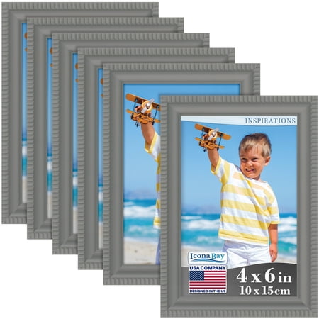 Icona Bay 4x6 Gray Picture Frames, Shabby-chic Style, 6 Pack, Inspirations Collection (US Company)