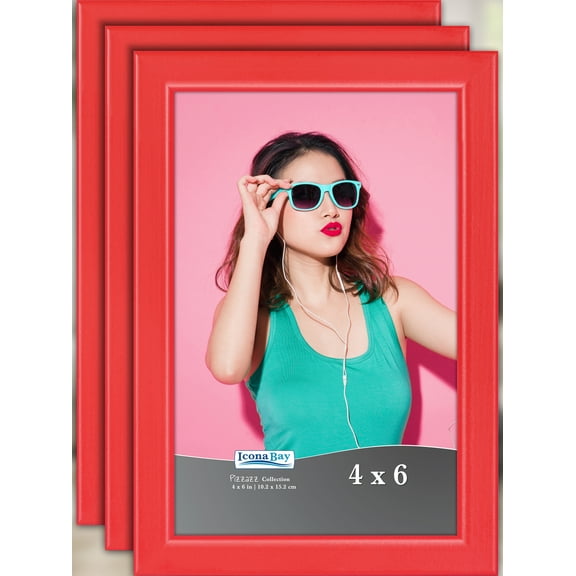 Icona Bay 4x6 Red Solid Wood Picture Frames, 3 Pack, Pizzazz Tabletop Frames