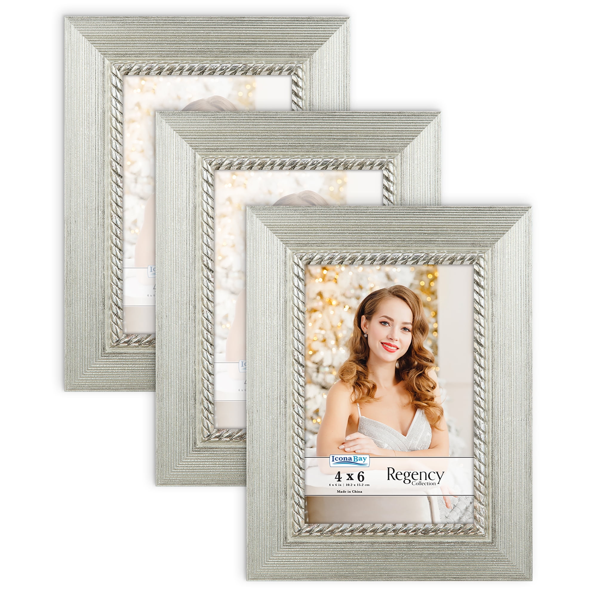 Hoikwo Bulk 4x6 Picture Frames, 12 Packs Silver Photo Frames 4 by 6, Glass  Wedding Frames 4x6, Clear Mirror Wedding Photo Frames, Only for Tabletop