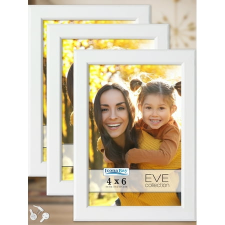 Icona Bay 4x6 White Picture Frames, 3 PK, Eve Tabletop Picture Frames