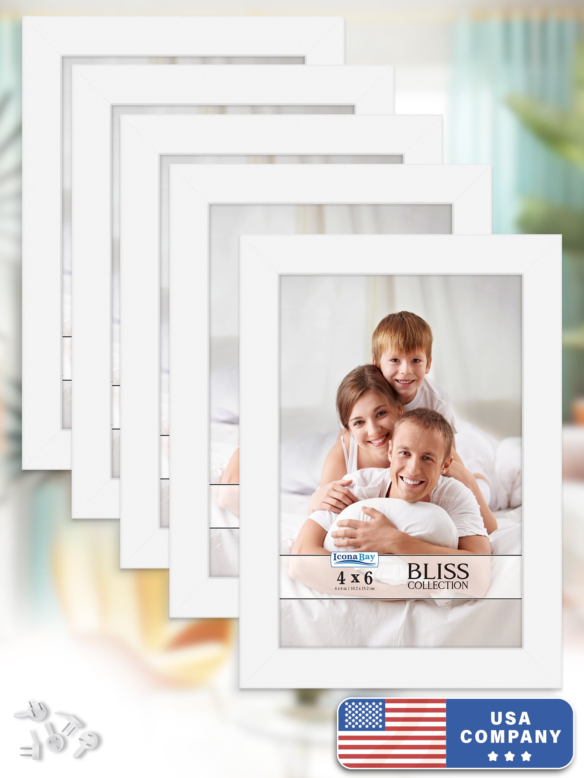 Icona Bay, Picture Frames, 4x6, White, 5 Pack, Bliss Tabletop Frames ...