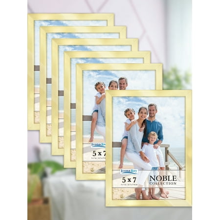 Icona Bay 5x7 Brushed Gold Picture Frames, Contempo-Modern Style, 6 Pack, Noble Collection (US Company)
