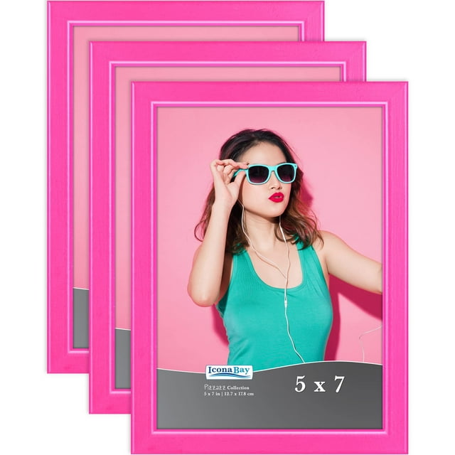 Icona Bay 5x7 Pink Wood Picture Frames, 3 Pack, Pizzazz Tabletop Frames
