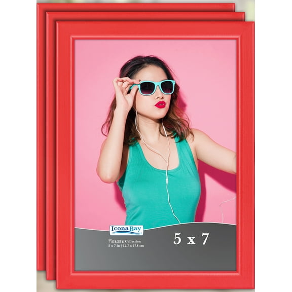 Icona Bay 5x7 Red Wood Picture Frames, 3 Pack, Pizzazz Tabletop Frames