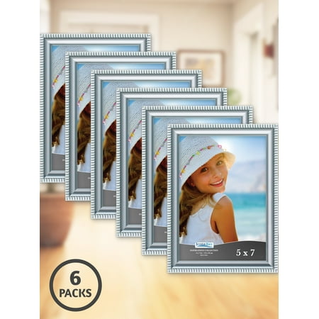 Icona Bay 5x7 Silver Picture Frames, Shabby-chic Style, 6 Pack, Inspirations Collection (US Company)