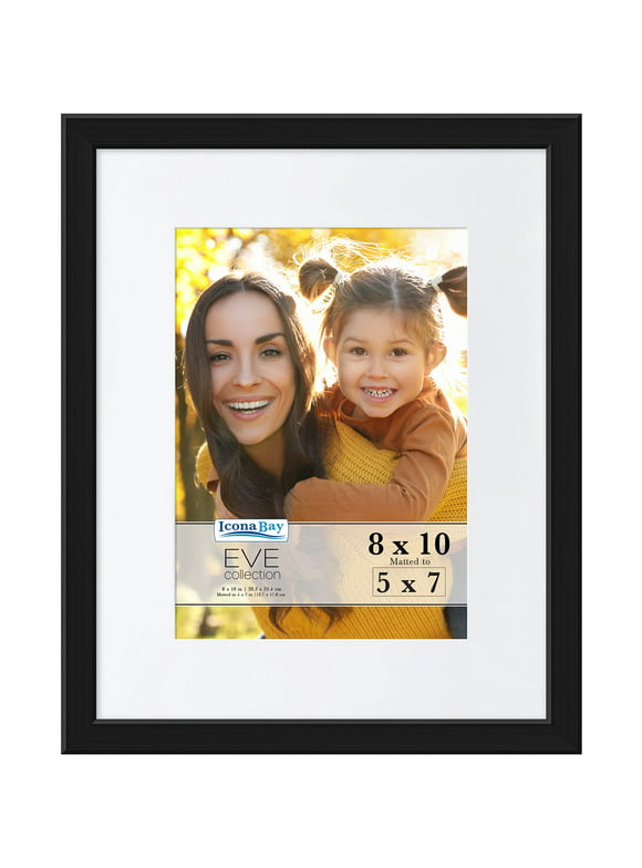 Icona Bay 8x10 Black Picture Frame W/ 5x7 Mat, 1 PK, Eve Tabletop Picture Frames