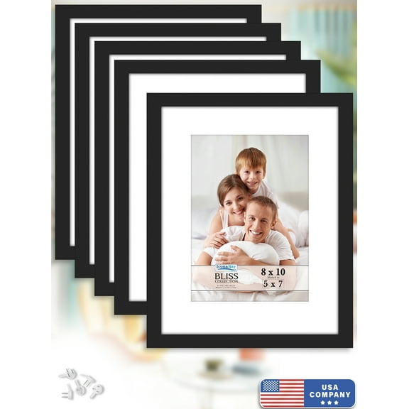Icona Bay 8x10 Black Picture Frames W/ 5x7 Mat, 5 PK, Bliss Tabletop Frames