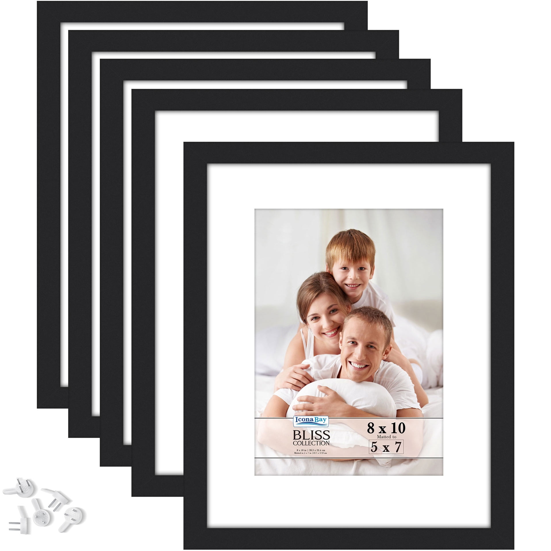 Icona Bay 8x10 Black Picture Frames W/ 5x7 Mat, 5 PK, Bliss Tabletop