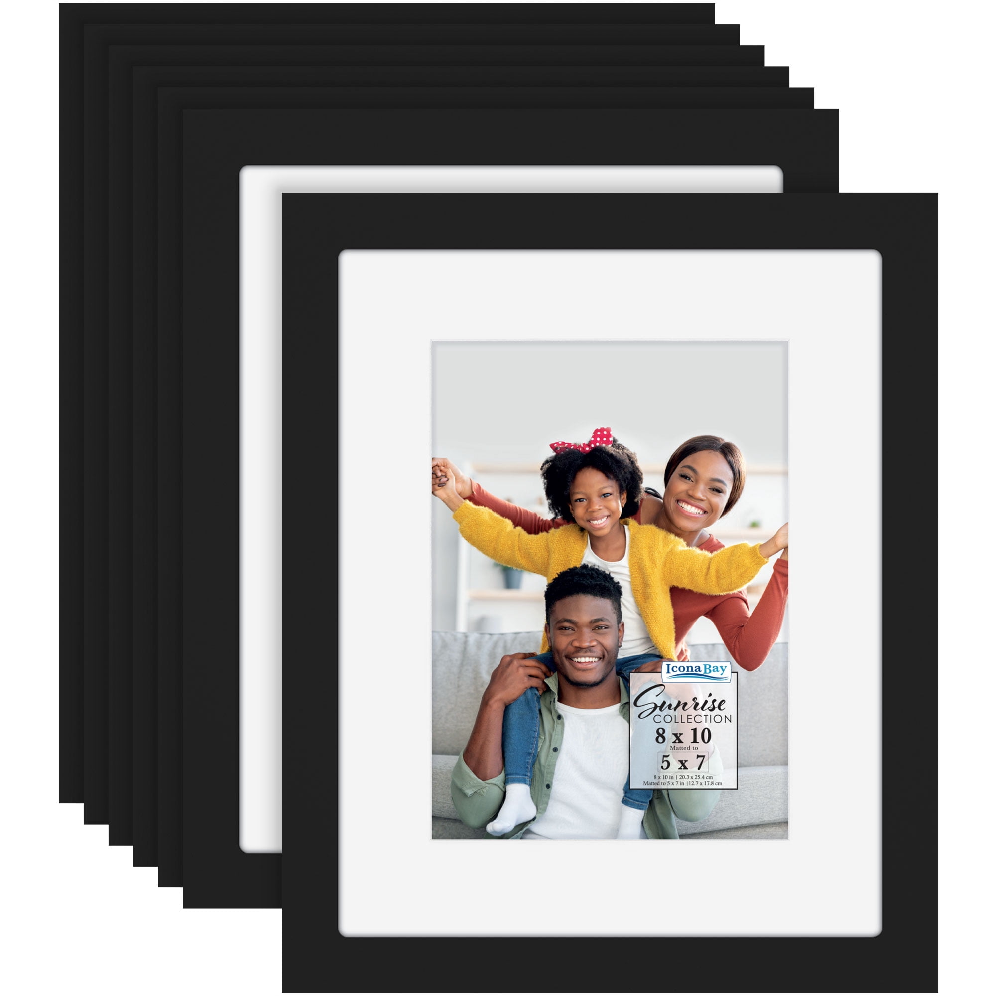 Icona Bay 8x10 Black Solid One-Piece Picture Frames W/ Mat for 5x7, 10 ...