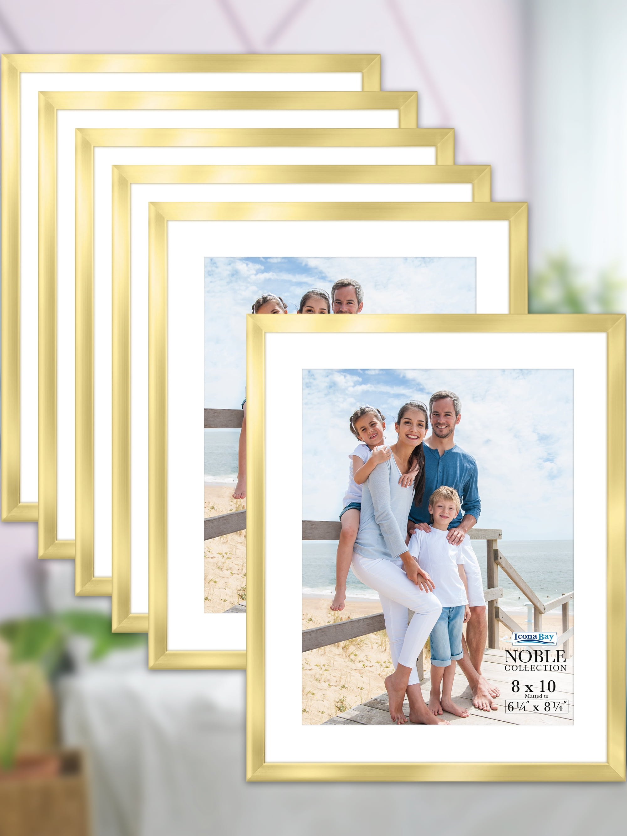 Icona Bay, Brushed Gold Picture Frames, 8x10, Removable Mat Pack of 6 ...