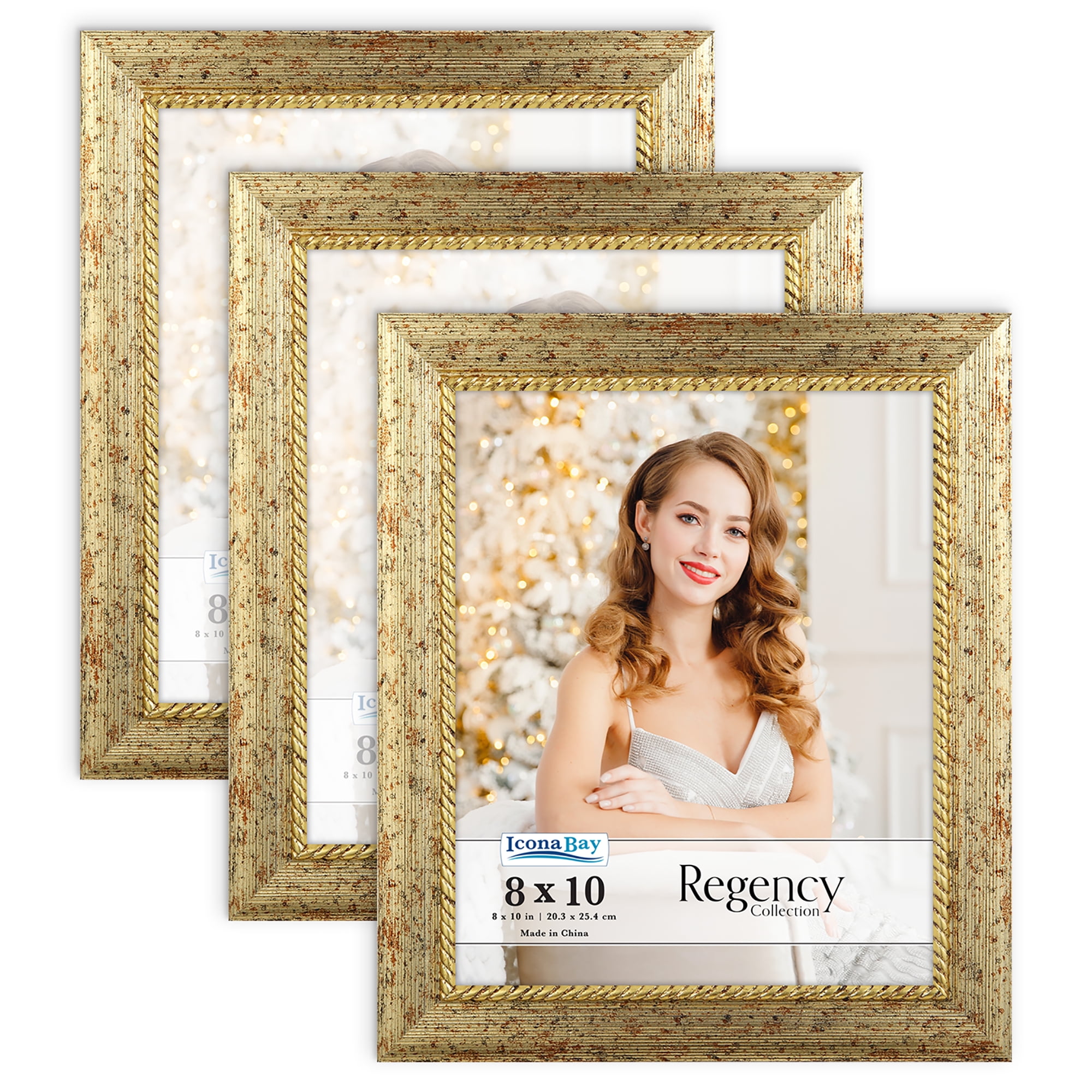 Icona Bay 8x10 Gold Picture Frames 3 Pack Regency Tabletop Frames, HD