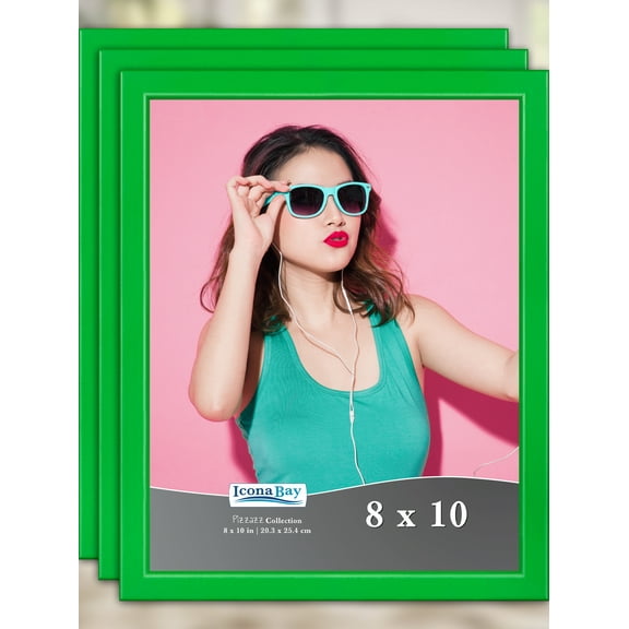 Icona Bay 8x10 Green Solid Wood Picture Frame, 3 Pack, Pizzazz Tabletop Frames