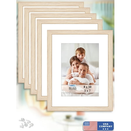 Icona Bay 8x10 Light Oak Picture Frames W/ 5x7 Mat, 5 PK, Bliss Tabletop Frames