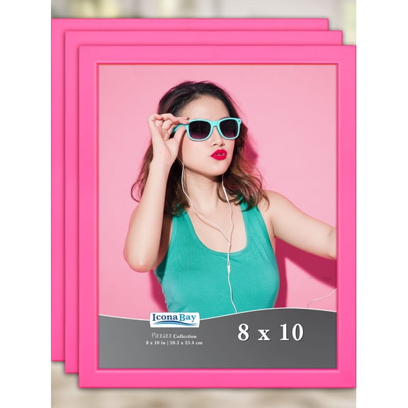 Icona Bay 8x10 Pink Solid Wood Picture Frame, 3 Pack, Pizzazz Tabletop Frames