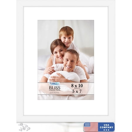 Icona Bay 8x10 White Picture Frame W/ 5x7 Mat, 1 PK, Bliss Tabletop Frames