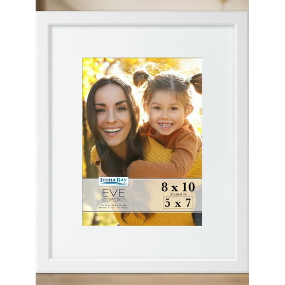 Icona Bay 8x10 White Picture Frame W/ 5x7 Mat, 1 PK, Eve Tabletop Picture Frames