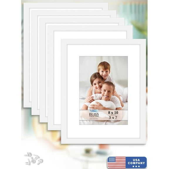 Icona Bay 8x10 White Picture Frames W/ 5x7 Mat, 5 PK, Bliss Tabletop Frames