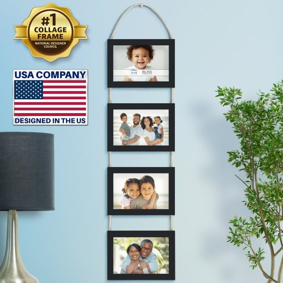 Icona Bay Bliss 4-Opening 4" x 6" Basic Black Hanging Collage Picture Frames, 1 PK