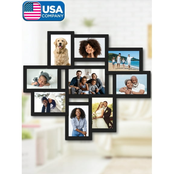 Icona Bay Collage Picture Frames, Ink Black, One 5x7 & Eight 4x6, Bliss Collage Frames