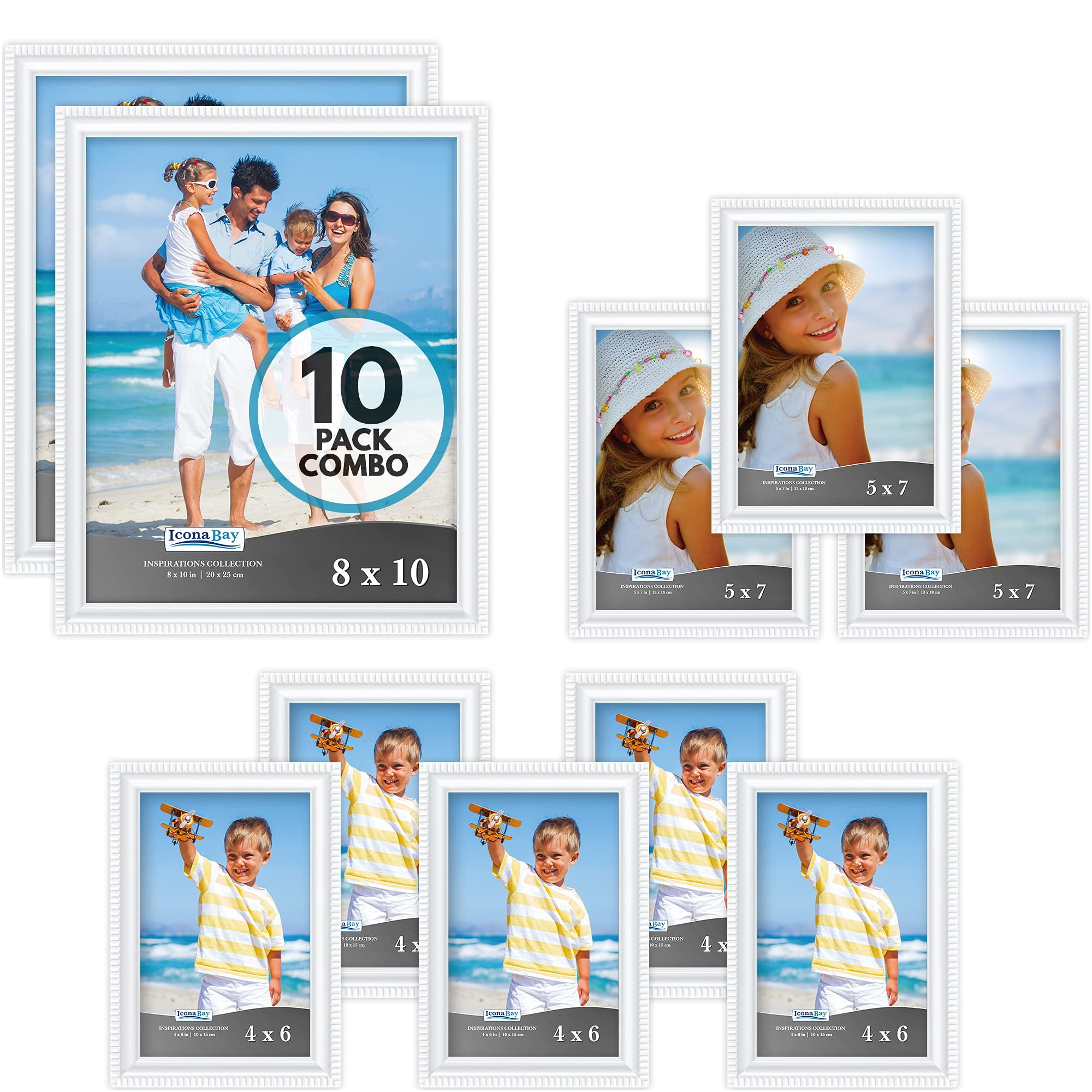 Icona Bay Gallery Frames Set, 10 Pack, White Picture Frames, Shabbychic Style