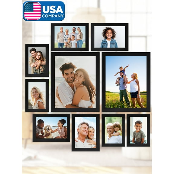 Icona Bay Gallery Set of Black Picture Frames in Multiple Sizes, Modern Style, 10 Pack, Impresia Collection (US Company)