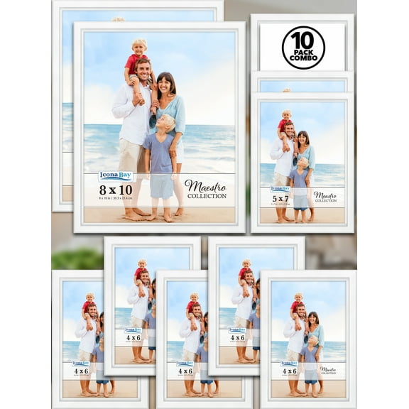 Icona Bay Gallery Set of White Picture Frames, Modern Contemporary Style, 10 Multi-Size Frames, Maestro Collection (US Company)