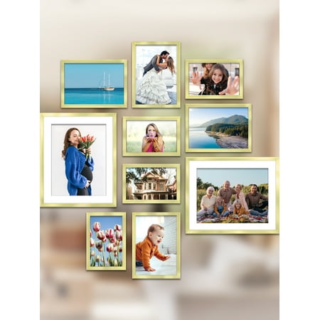 Icona Bay Mixed Sizes Brushed Gold Picture Frames, 10 Pack, Noble Collection (US Company)