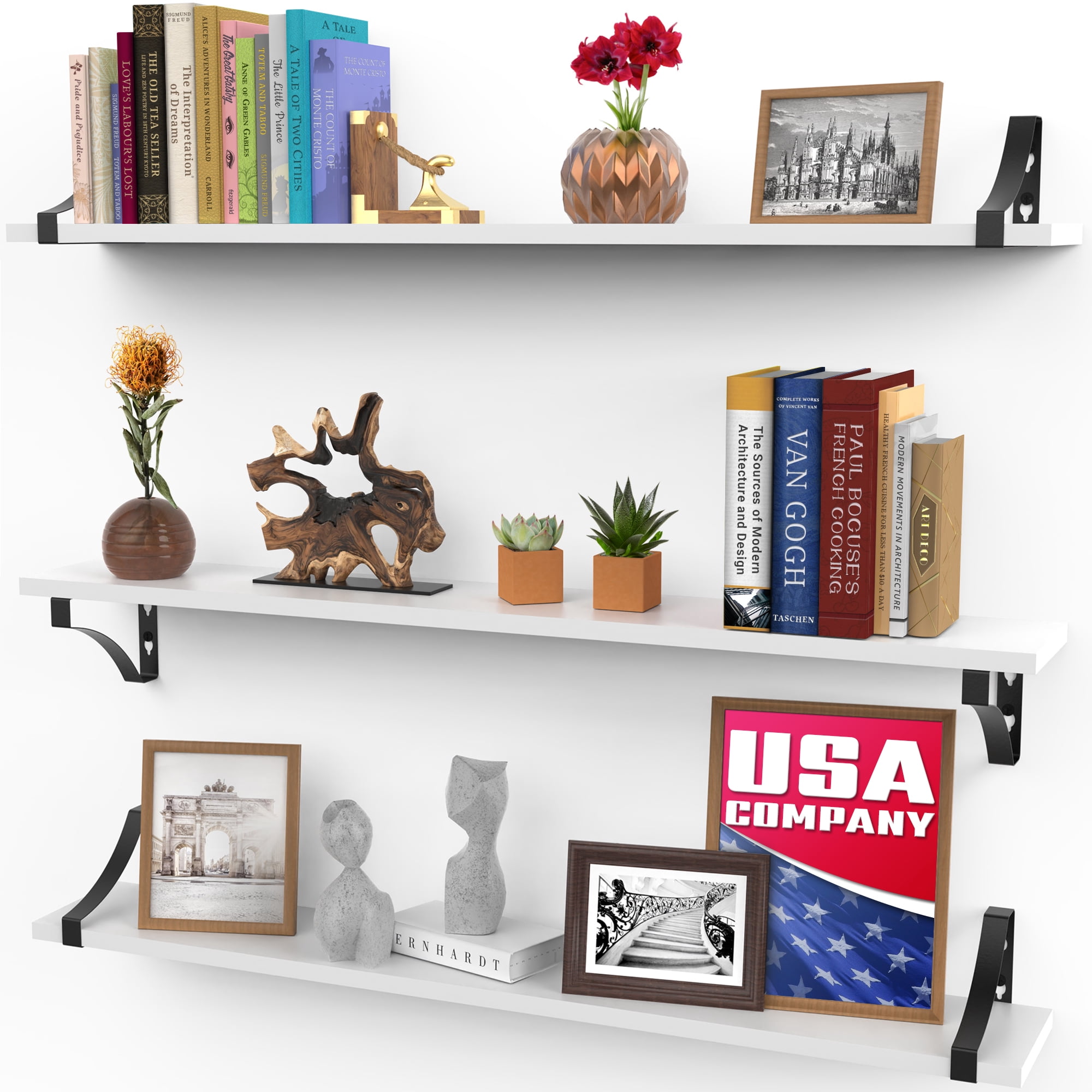 Icona Bay Rustic Wall Shelves W/ Brackets Set of 3 (Multiple Sizes ...
