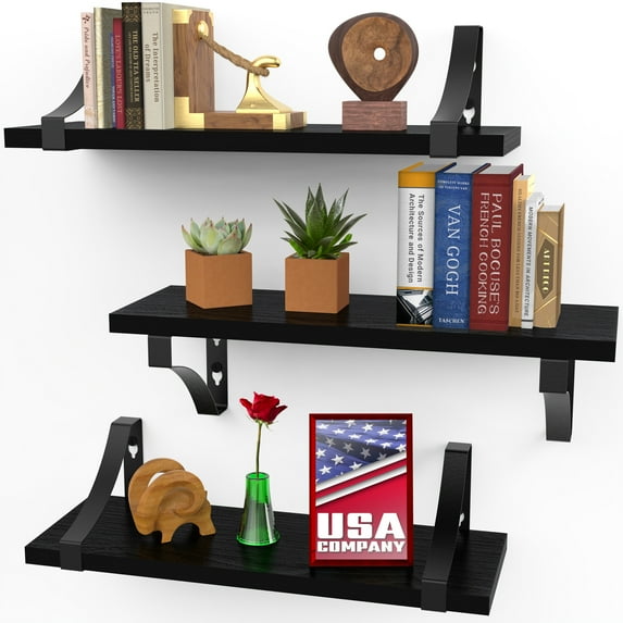 Icona Bay Rustic Wall Shelves W/ Brackets Set of 3 (Multiple Sizes)